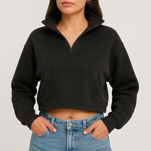 WeWoreWhat Black Cropped Quarter Zip Sweatshirt Women’s Medium